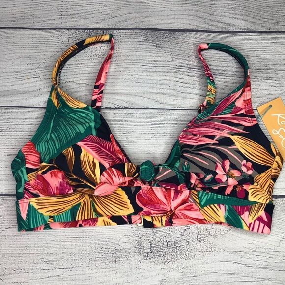 Kona Sol Floral Tie Front Bikini Top Size Size S NWT - Picture 3 of 10